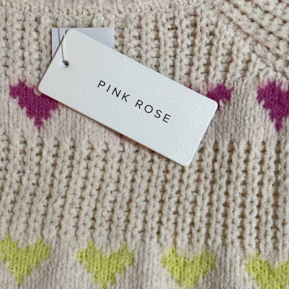 NWT | Pink Rose |  Women's Sweater with Colorful Heart Design - Picture 3 of 9